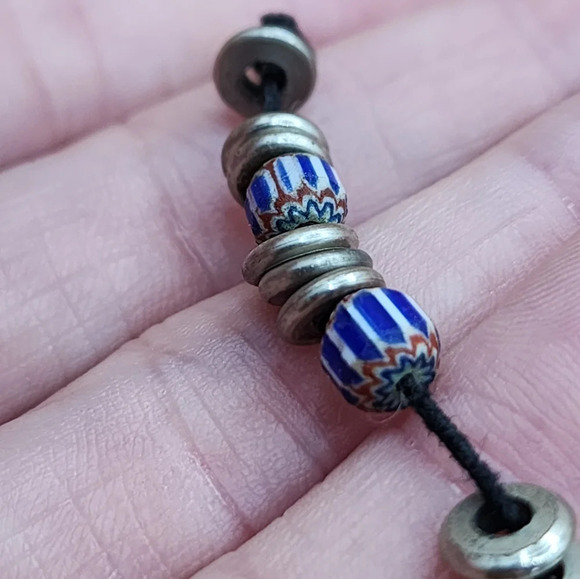 Blue Chevron Beads Five Layer African Trade Beads Handcrafted Strand - Picture 2 of 8